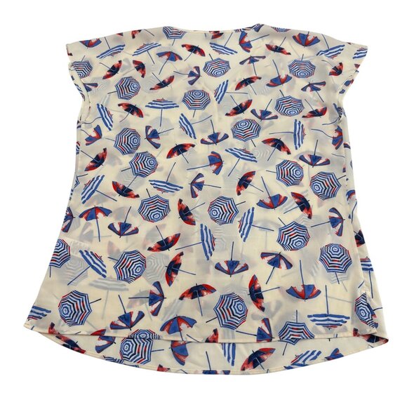 Talbots Women's Top Size Small Umbrella Print Short Cap Sleeve White blue red - Picture 5 of 6